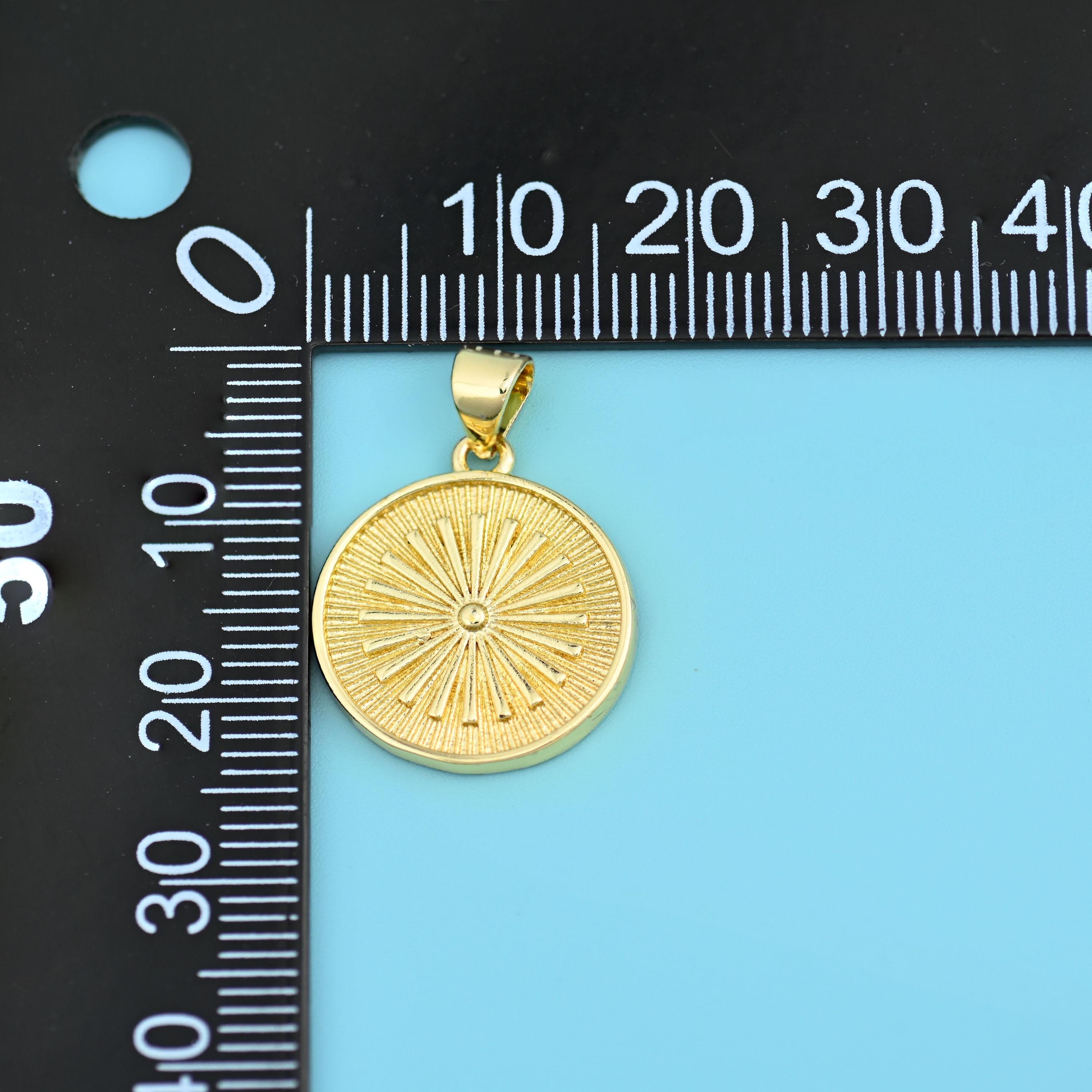 18K Gold Filled Sunburst Coin Medallion Charms for DIY Jewelry Making Supply