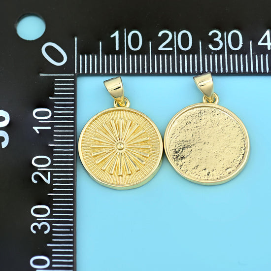 18K Gold Filled Sunburst Coin Medallion Charms for DIY Jewelry Making Supply