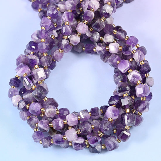 Chevron Amethyst Faceted Cube Beads: Size 6mm 8mm, Jewelry Making, 15 inch Strand