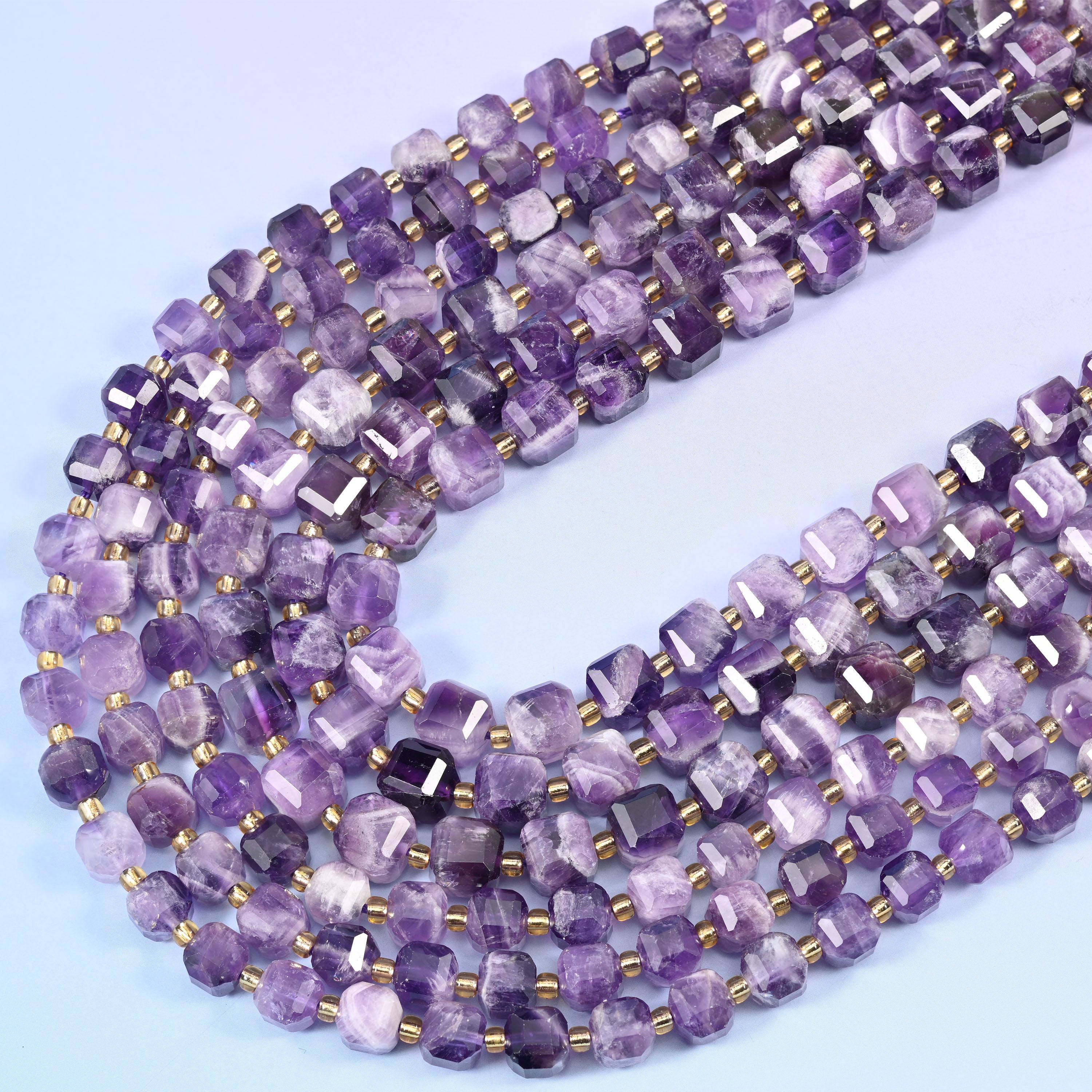 Chevron Amethyst Faceted Cube Beads: Size 6mm 8mm, Jewelry Making, 15 inch Strand