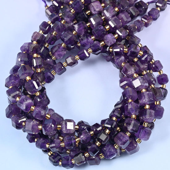 Dark Amethyst Faceted Cube Beads: Size 6mm 8mm, Jewelry Making, 15 inch Strand