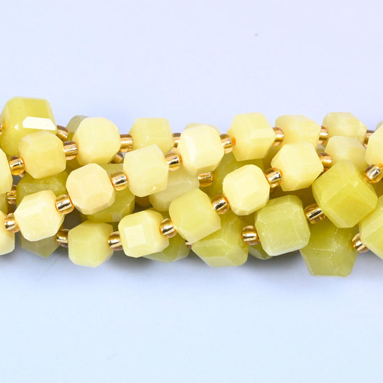 Lemon Jade Faceted Cube Beads: Size 6mm 8mm, Jewelry Making, 15 inch Strand