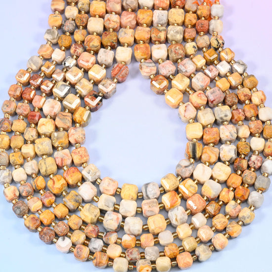 Crazy Agate Faceted Cube Beads: Size 6mm 8mm, Jewelry Making, 15 inch Strand