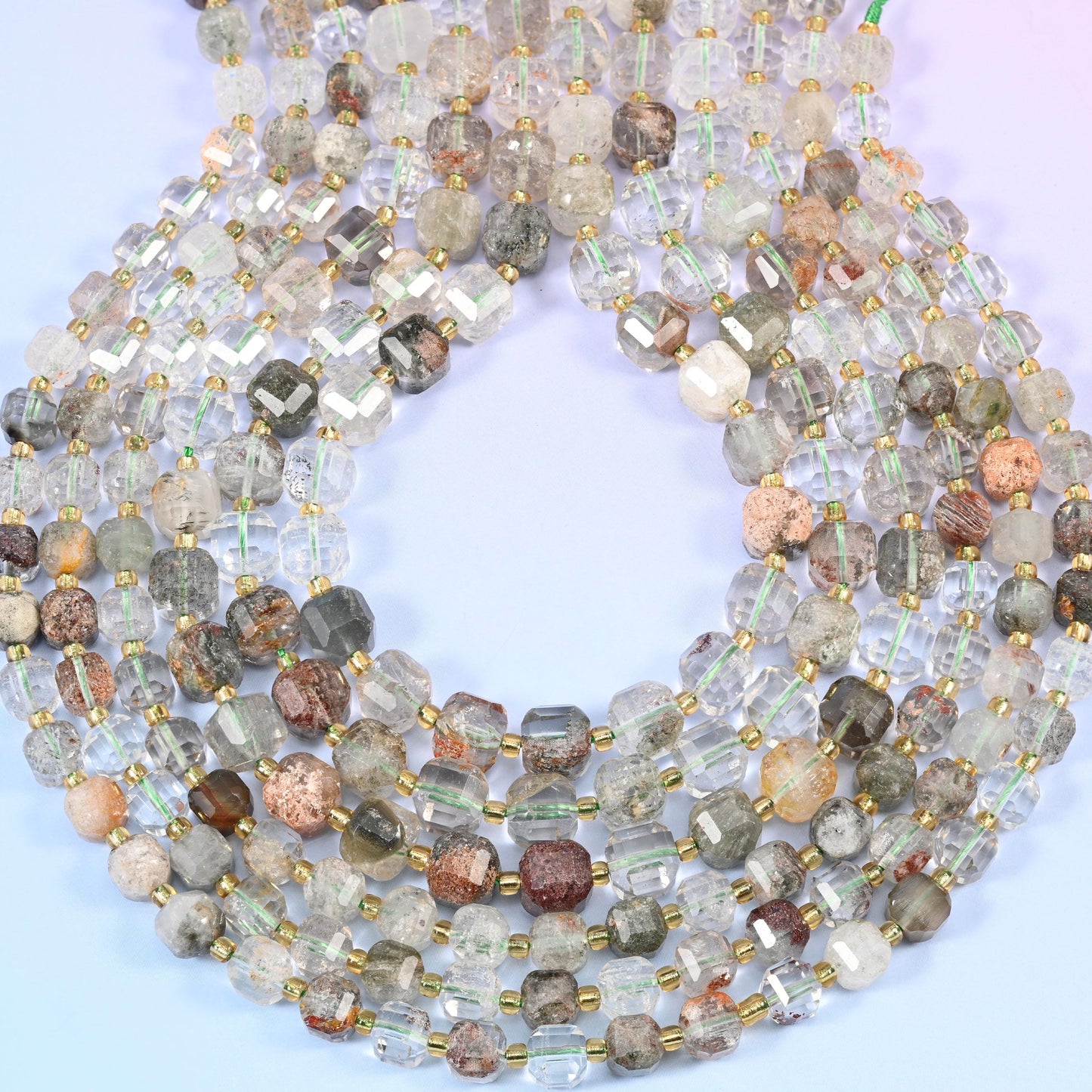 Green Phantom Quartz Faceted Cube Beads: Size 6mm 8mm, Jewelry Making, 15 inch Strand