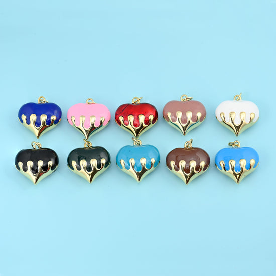 18K Gold Filled Enamel Dripping Heart Pendants for DIY Jewelry Making Supply