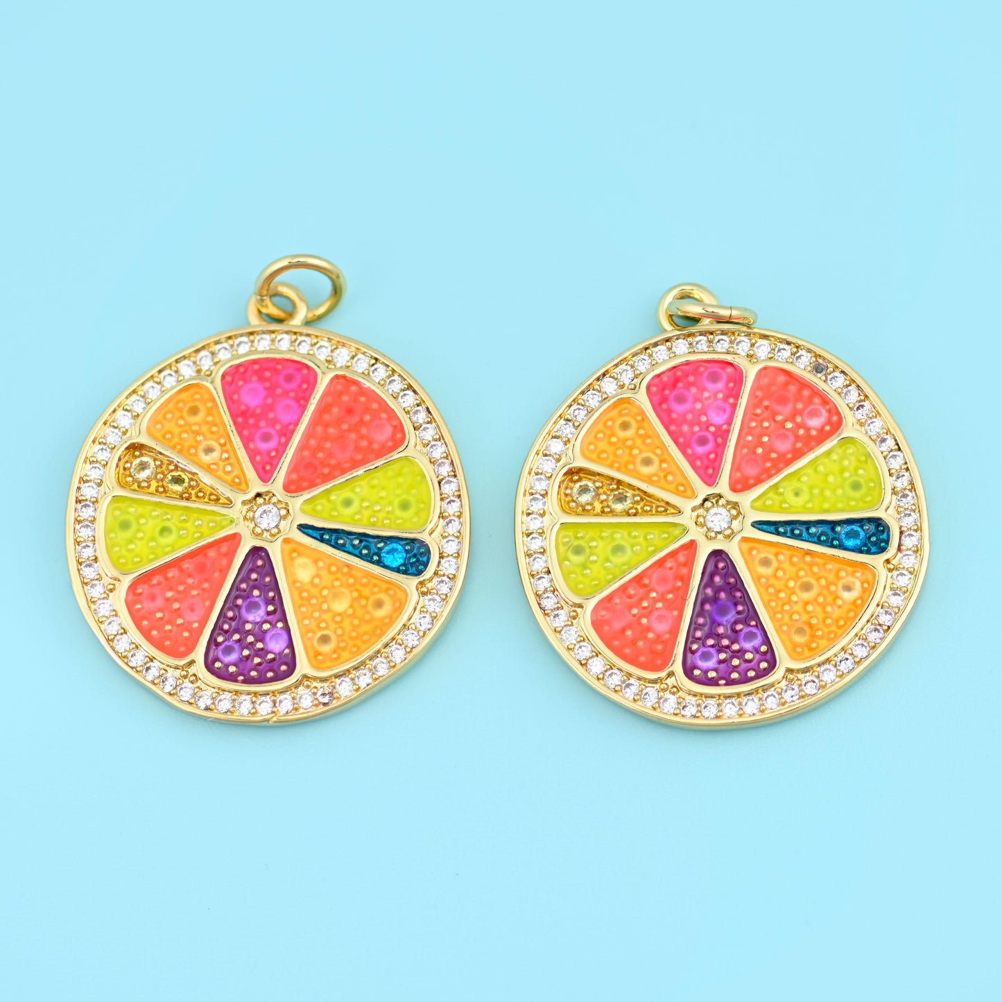 18K Gold Filled Enamel Zircon Orange Pendants for DIY Jewelry Making Supply