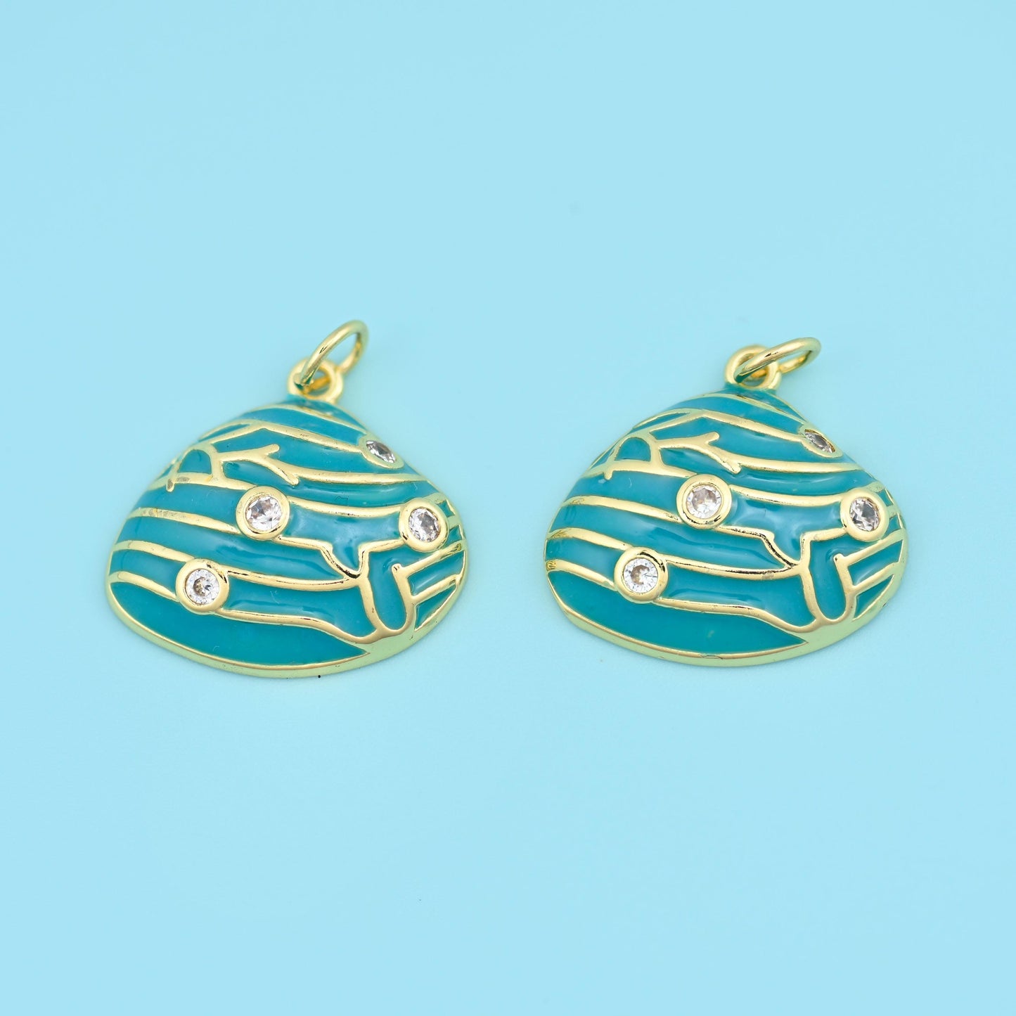18K Gold Filled Enamel Zircon Shell Charms for DIY Jewelry Making Supply