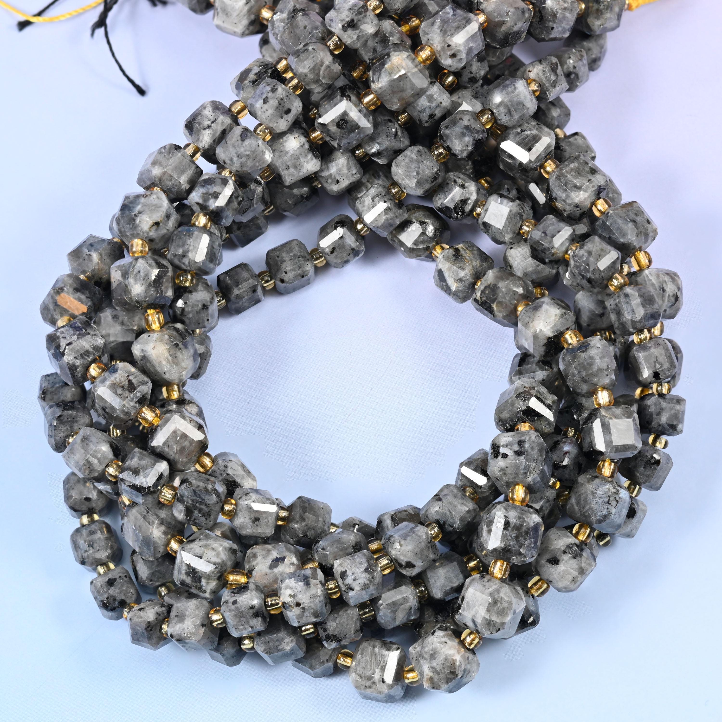 Black Labradorite Faceted Cube Beads: Size 6mm 8mm, Jewelry Making, 15 inch Strand