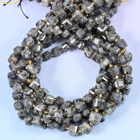 Black Labradorite Faceted Cube Beads: Size 6mm 8mm, Jewelry Making, 15 inch Strand