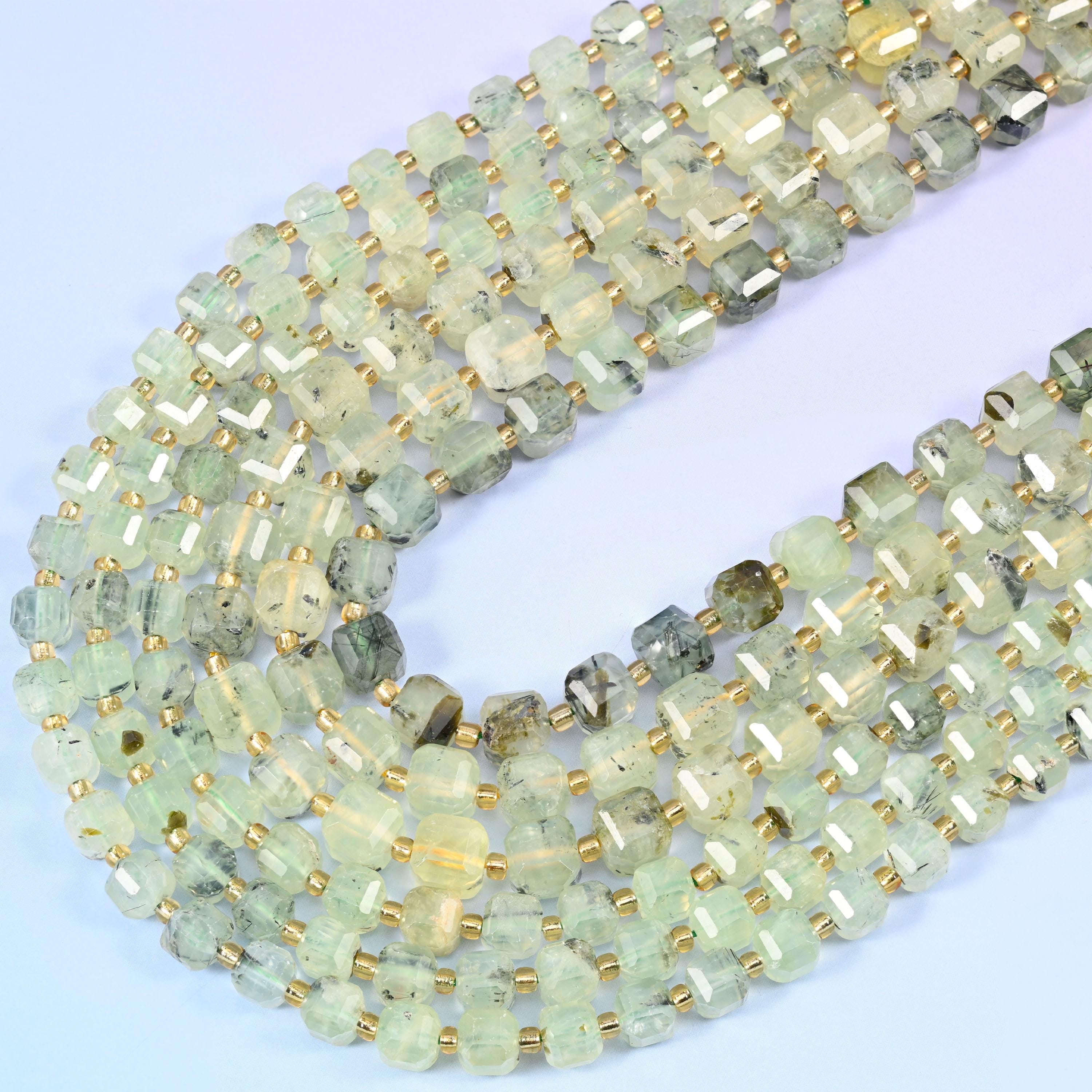 Prehnite Faceted Cube Beads: Size 6mm 8mm, Jewelry Making, 15 inch Strand