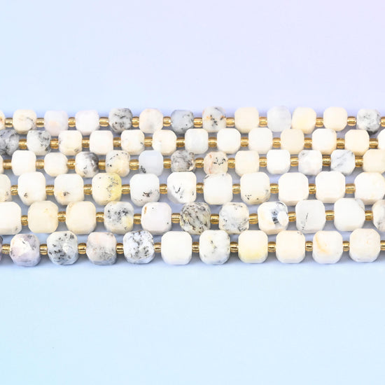 White Opal Faceted Cube Beads: Size 6mm 8mm, Jewelry Making, 15 inch Strand