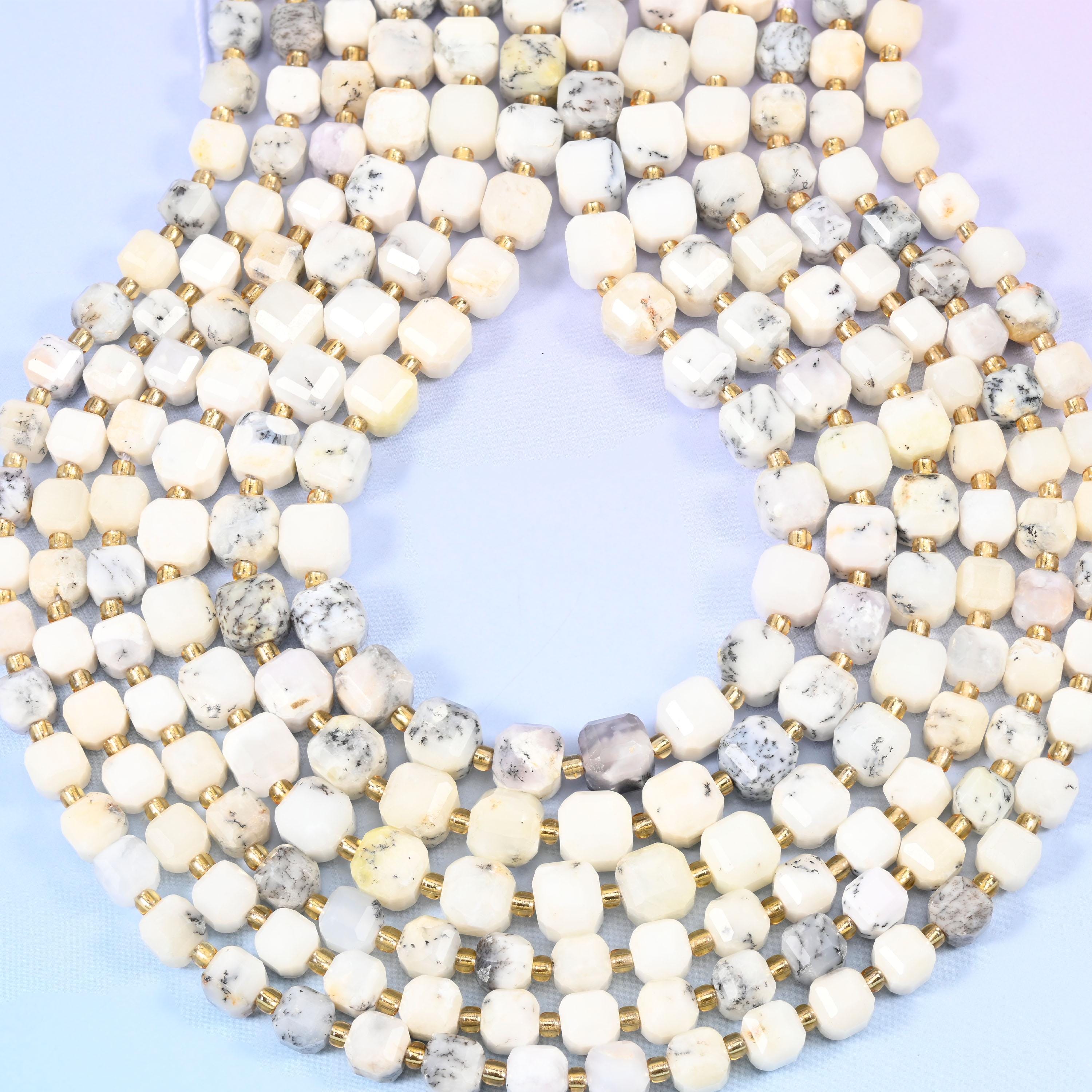 White Opal Faceted Cube Beads: Size 6mm 8mm, Jewelry Making, 15 inch Strand