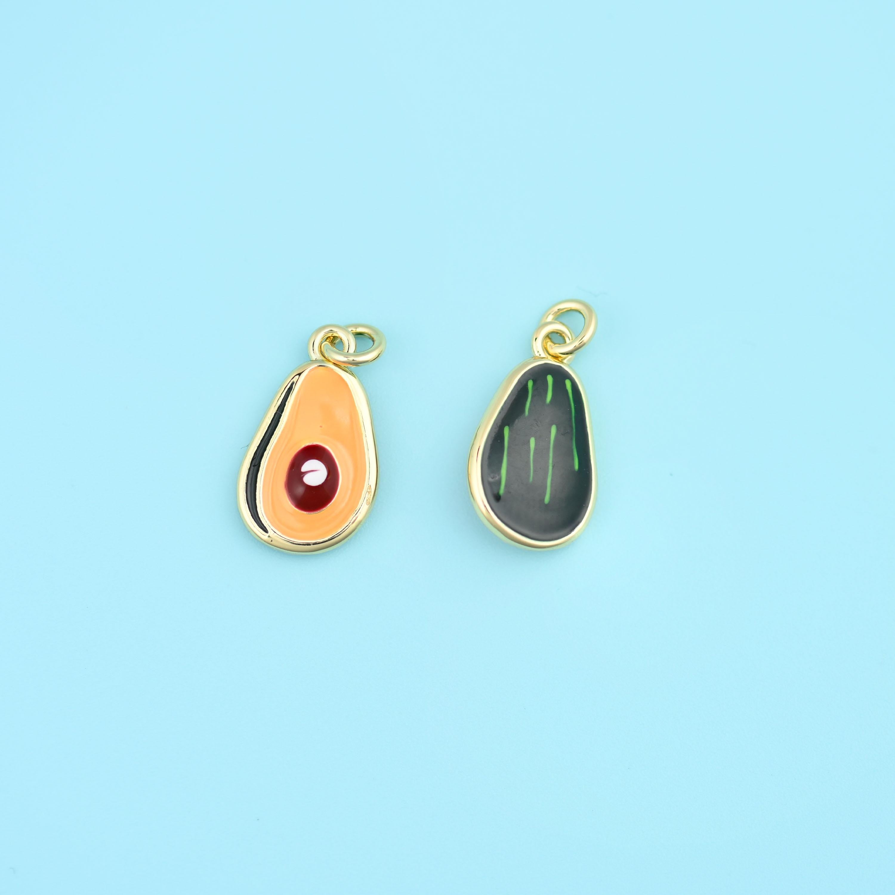 18K Gold Filled Enamel Green Avacado Charms for DIY Jewelry Making Supply