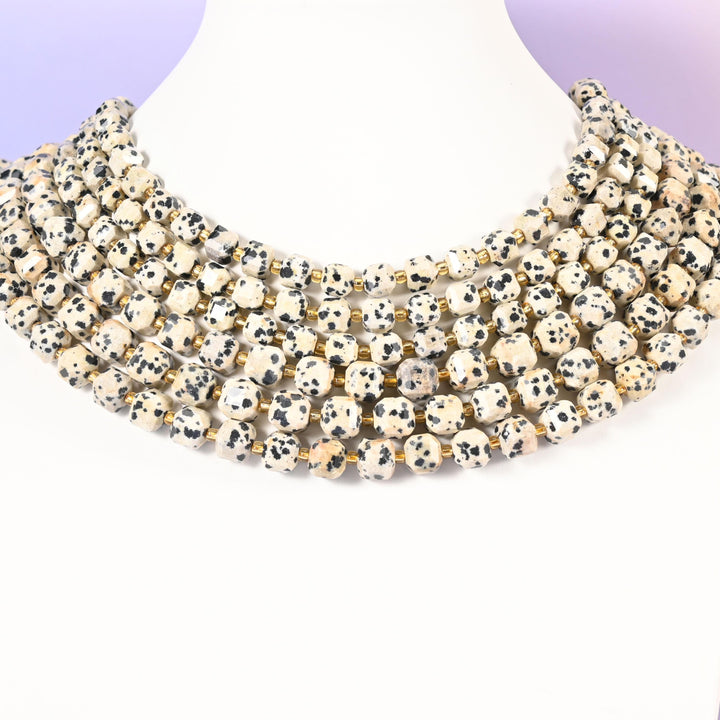 Dalmatian Jasper Faceted Cube Beads: Size 6mm 8mm, Jewelry Making, 15 inch Strand