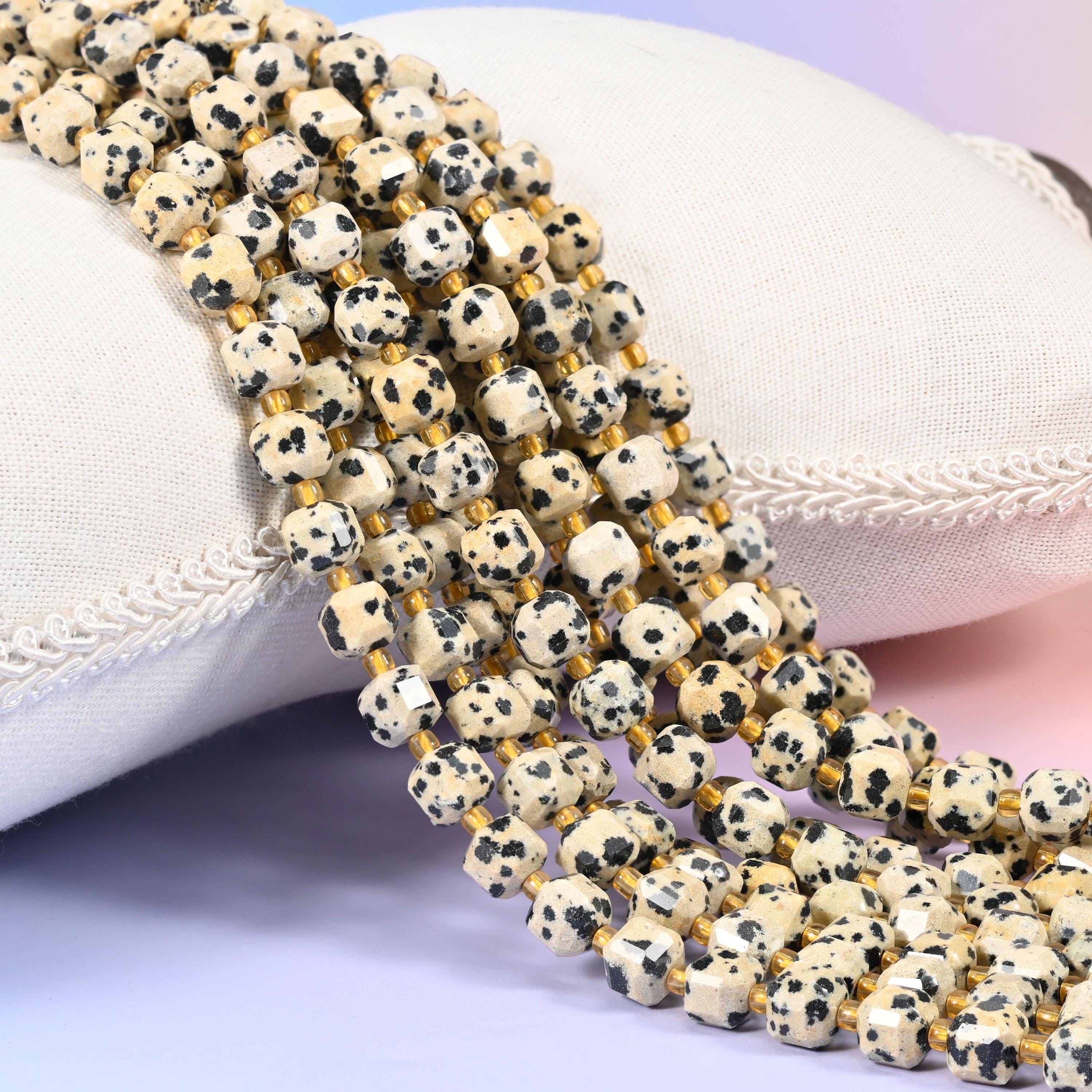 Dalmatian Jasper Faceted Cube Beads: Size 6mm 8mm, Jewelry Making, 15 inch Strand