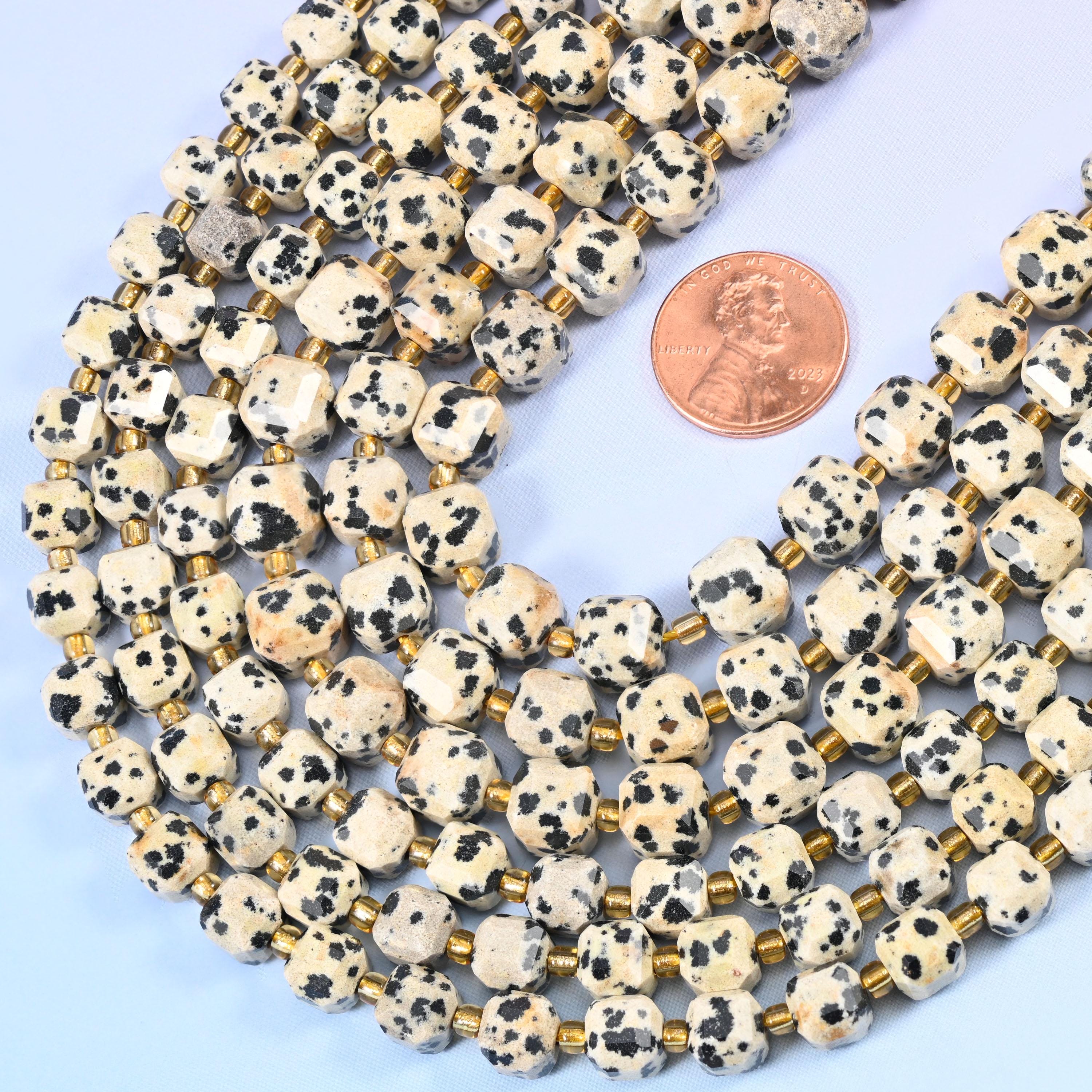 Dalmatian Jasper Faceted Cube Beads: Size 6mm 8mm, Jewelry Making, 15 inch Strand
