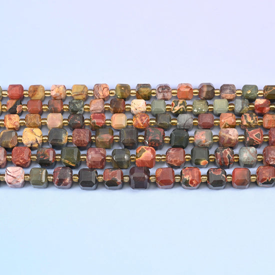 Red Howlite Faceted Cube Beads: Size 6mm 8mm, Jewelry Making, 15 inch Strand