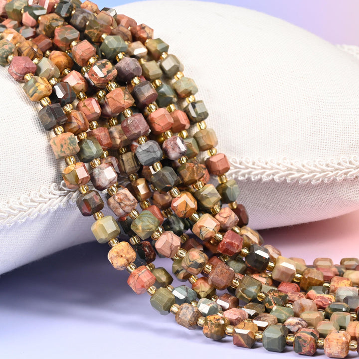 Red Howlite Faceted Cube Beads: Size 6mm 8mm, Jewelry Making, 15 inch Strand