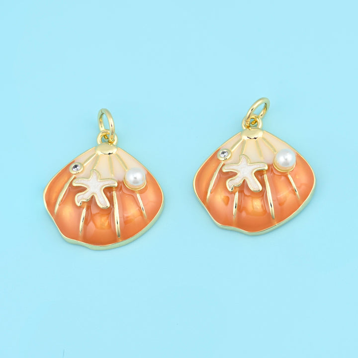 18K Gold Filled Enamel Sea Shell Charms for DIY Jewelry Making Supply