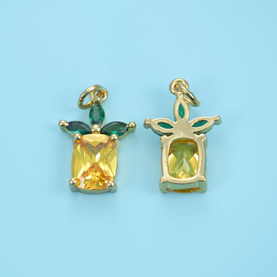 Zircon Pineapple Charms: 18K Gold Filled, DIY Jewelry Making Supply
