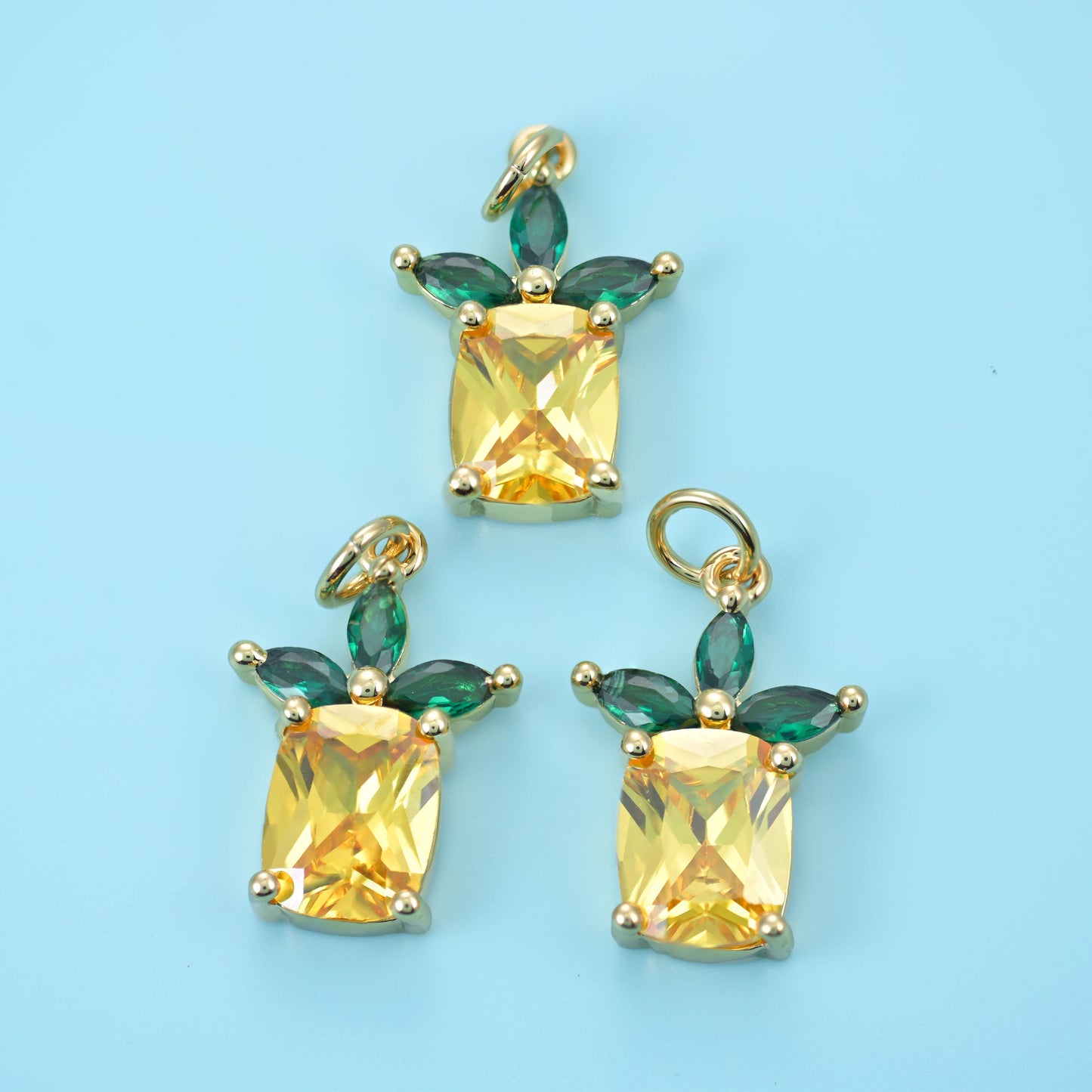 Zircon Pineapple Charms: 18K Gold Filled, DIY Jewelry Making Supply