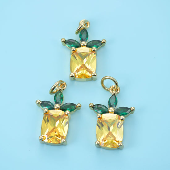 Zircon Pineapple Charms: 18K Gold Filled, DIY Jewelry Making Supply