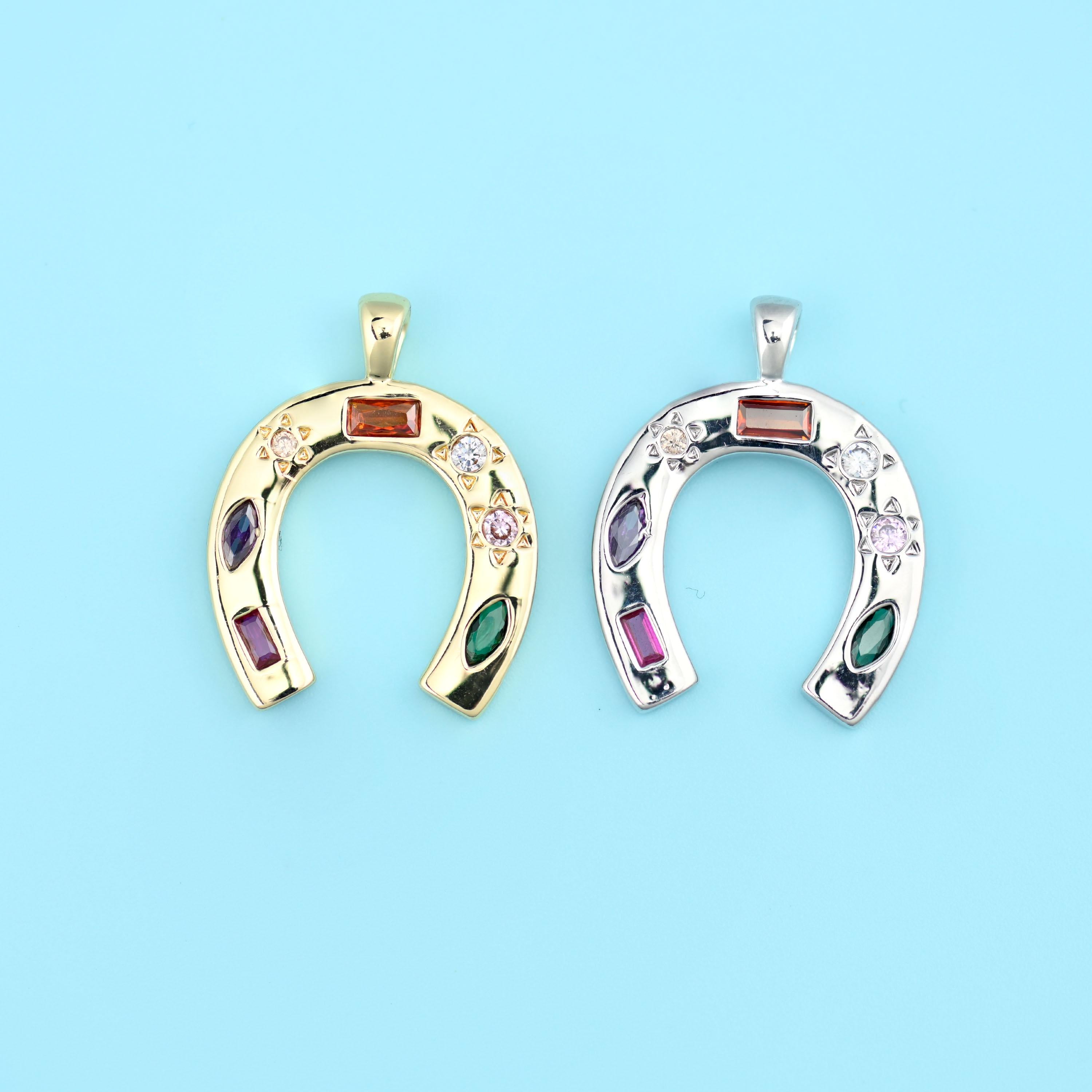 18K Gold Filled Zircon Lucky Horseshoe Charms for DIY Jewelry Making Supply
