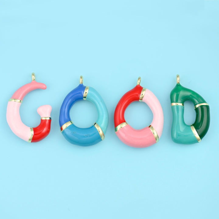18K Gold Filled Enamel Alphabet Letter Pendants for DIY Jewelry Making Supply