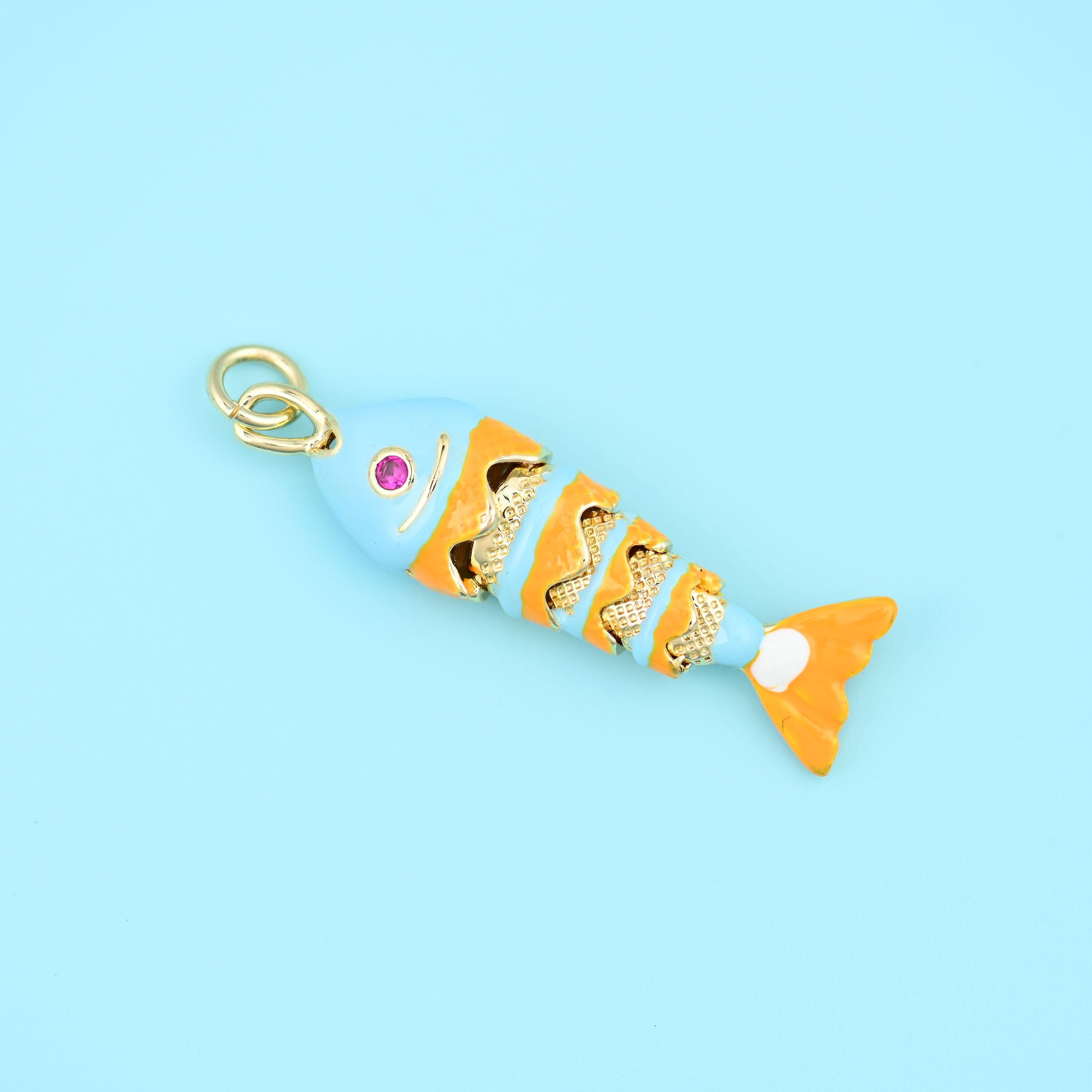 18K Gold Filled Orange Blue Enamel Fish Charms for DIY Jewelry Making Supply
