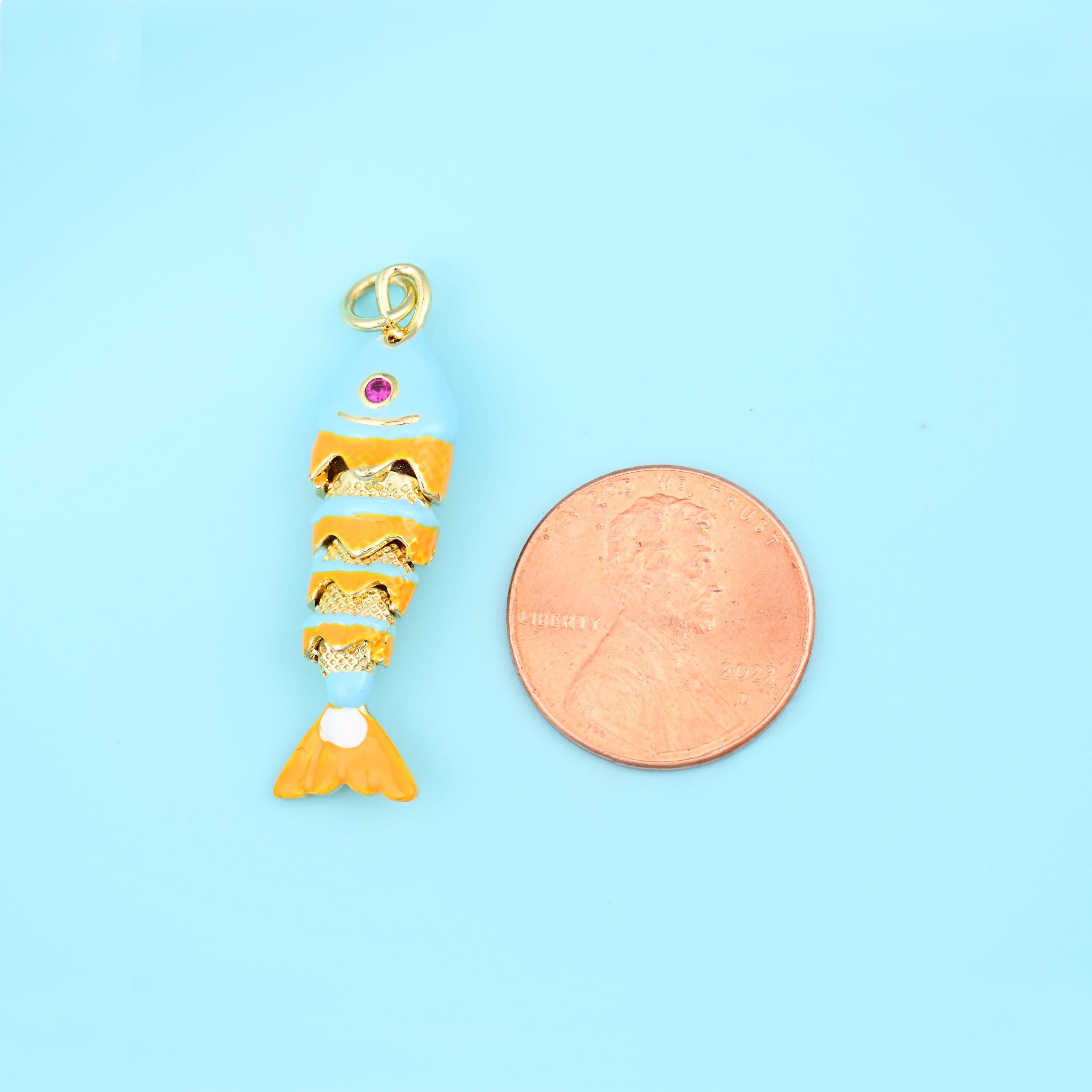 18K Gold Filled Orange Blue Enamel Fish Charms for DIY Jewelry Making Supply