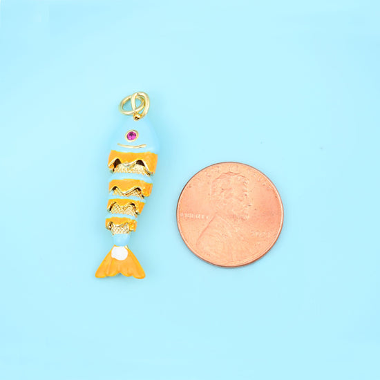 18K Gold Filled Orange Blue Enamel Fish Charms for DIY Jewelry Making Supply