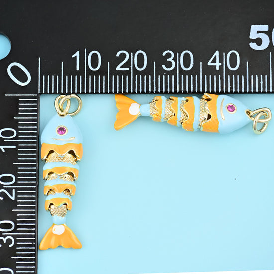 18K Gold Filled Orange Blue Enamel Fish Charms for DIY Jewelry Making Supply