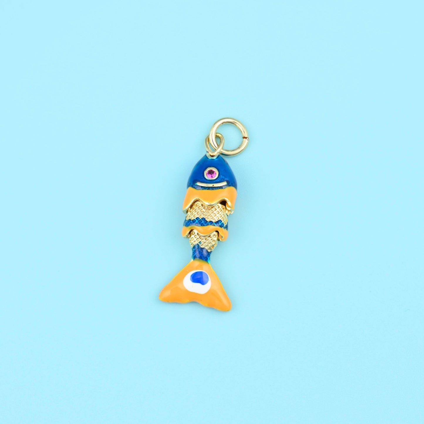 18K Gold Filled Tiny Blue Enamel Fish Charms for DIY Jewelry Making Supply