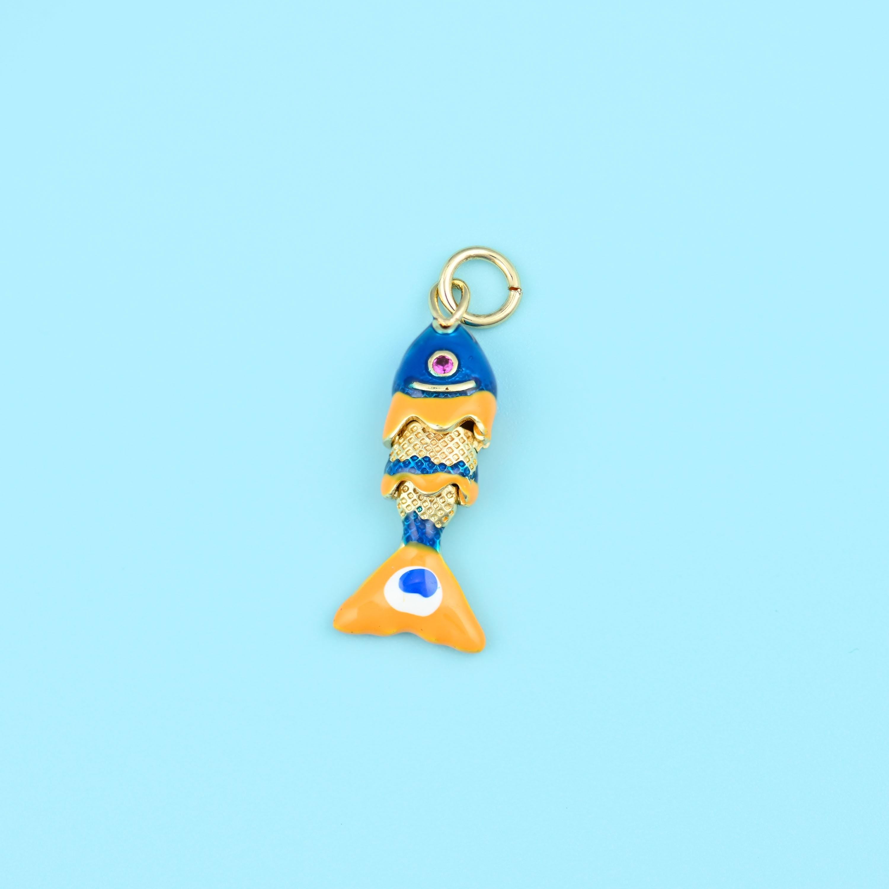 18K Gold Filled Tiny Blue Enamel Fish Charms for DIY Jewelry Making Supply