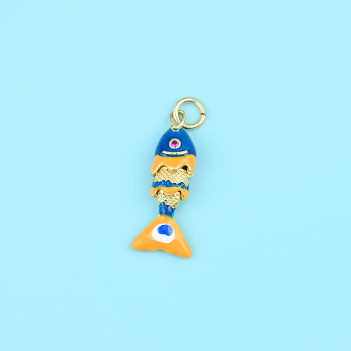 18K Gold Filled Tiny Blue Enamel Fish Charms for DIY Jewelry Making Supply