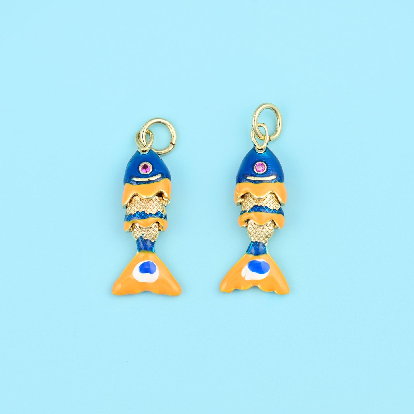 18K Gold Filled Tiny Blue Enamel Fish Charms for DIY Jewelry Making Supply