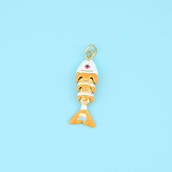18K Gold Filled White Orange Enamel Fish Charms for DIY Jewelry Making Supply