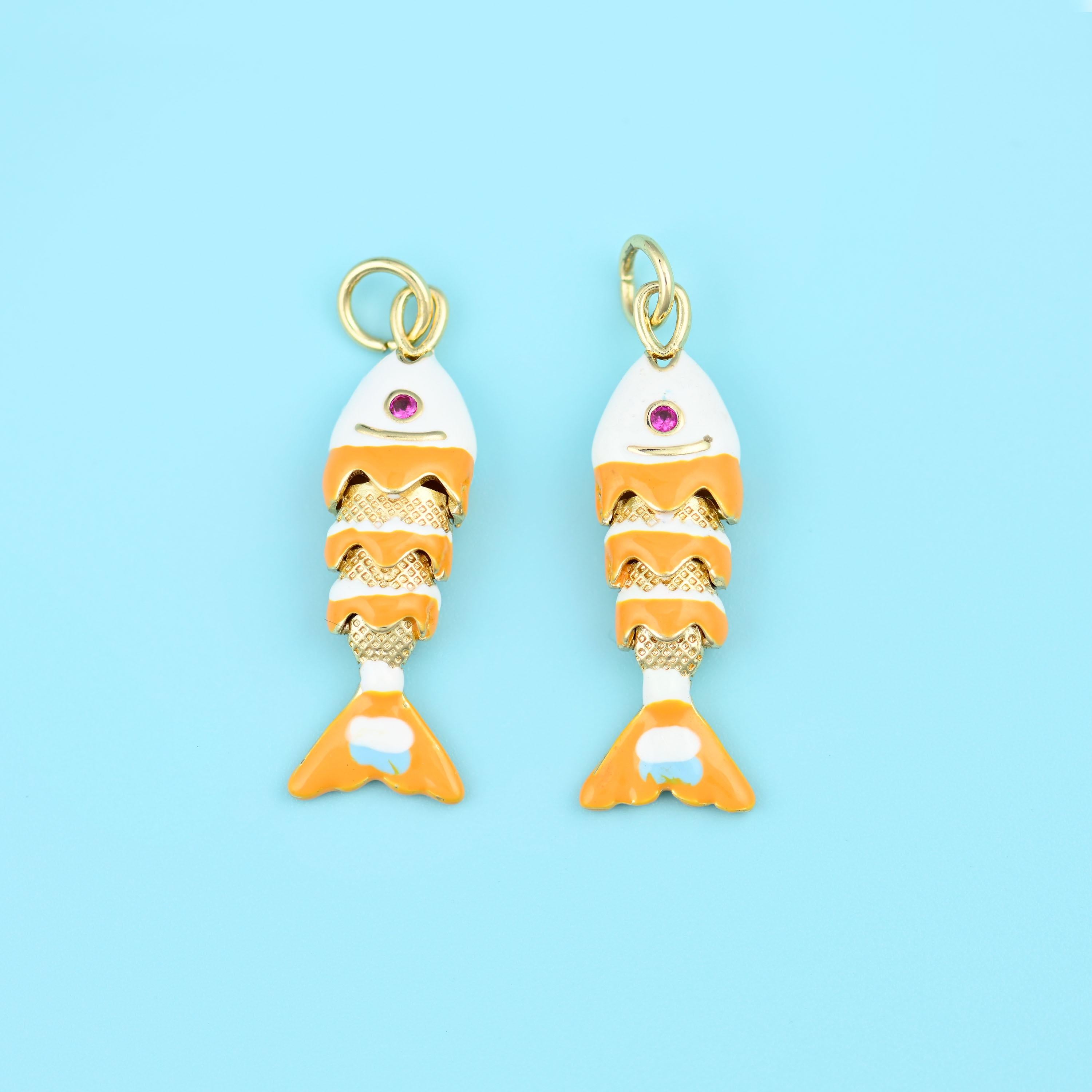 18K Gold Filled White Orange Enamel Fish Charms for DIY Jewelry Making Supply