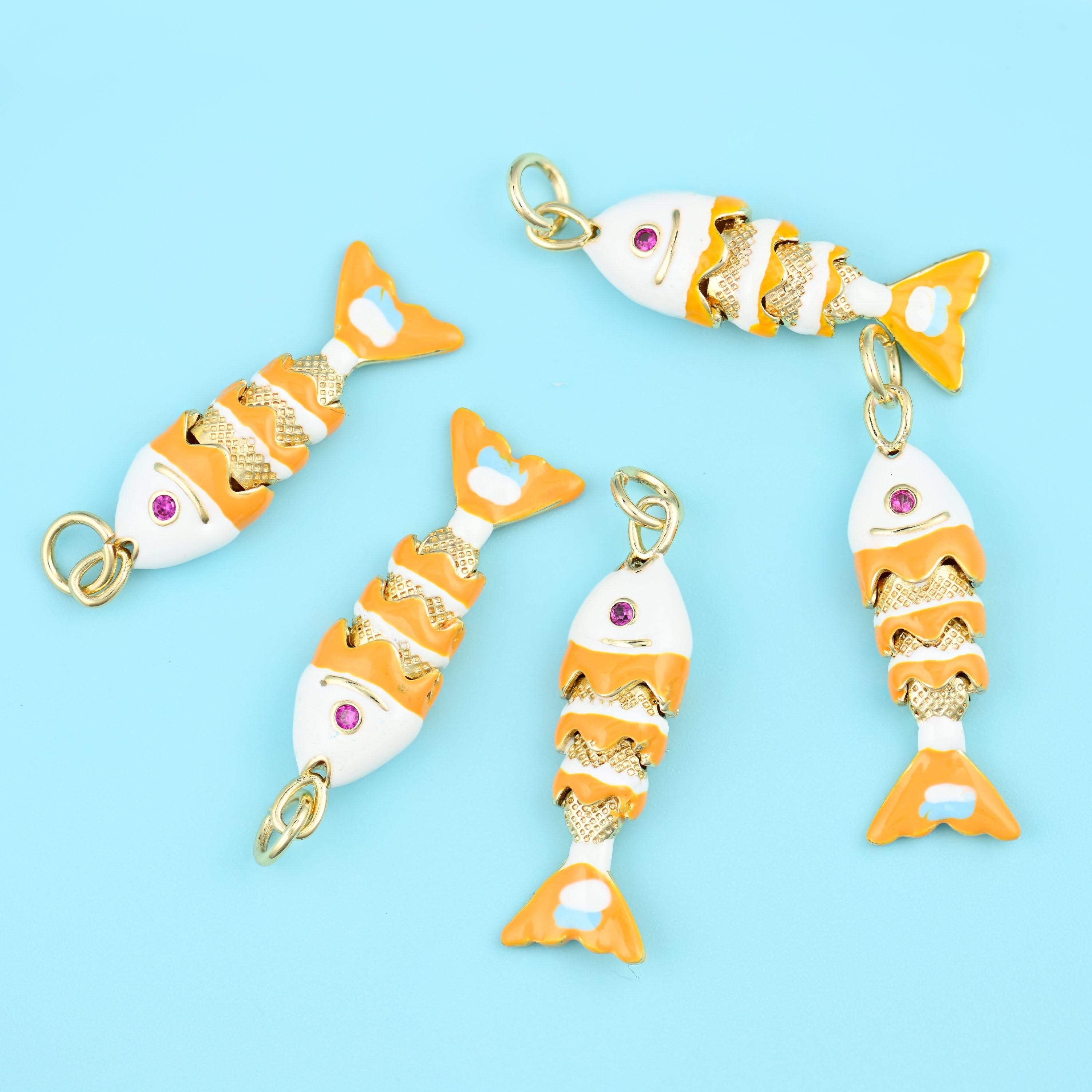 18K Gold Filled White Orange Enamel Fish Charms for DIY Jewelry Making Supply