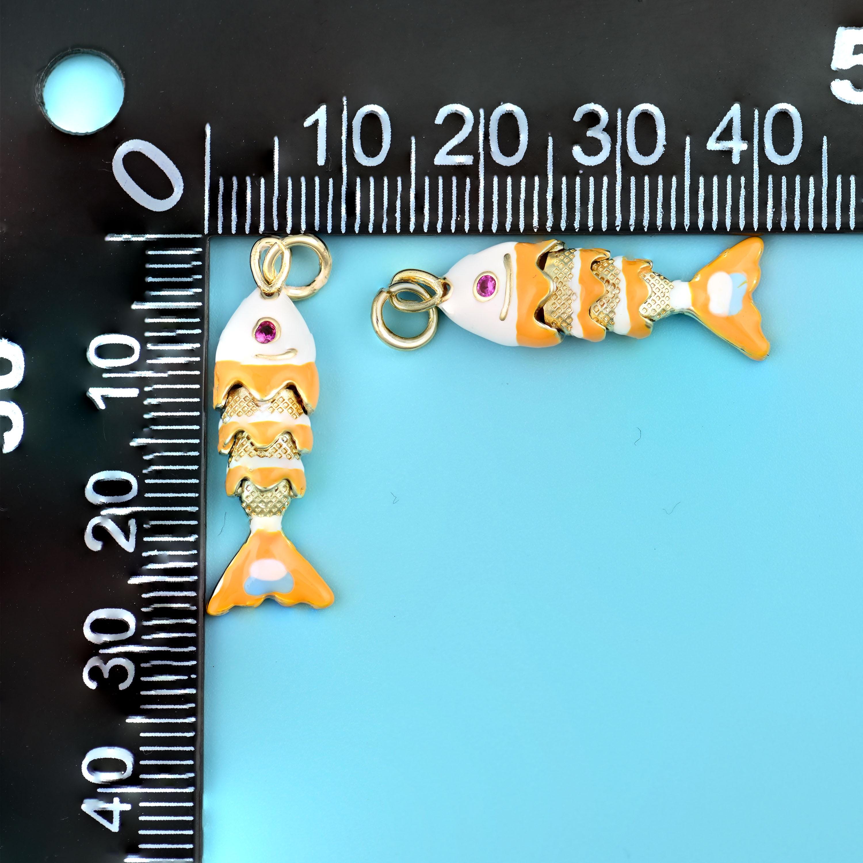 18K Gold Filled White Orange Enamel Fish Charms for DIY Jewelry Making Supply