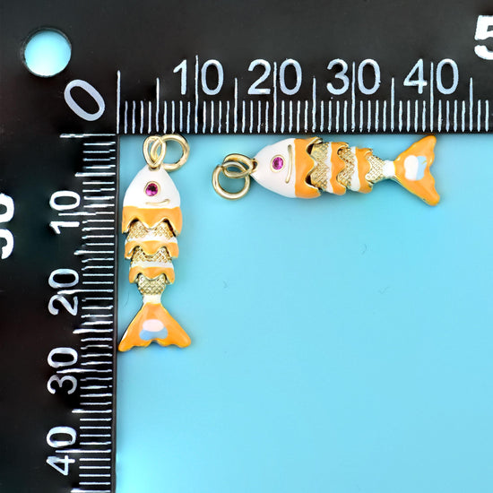 18K Gold Filled White Orange Enamel Fish Charms for DIY Jewelry Making Supply