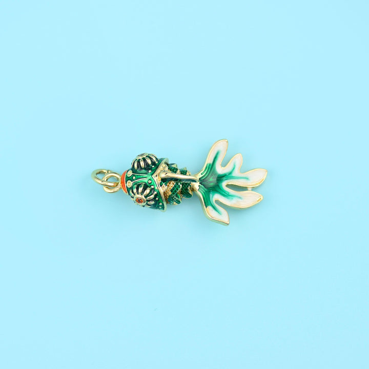 18K Gold Filled Enamel Green Goldfish Charms for DIY Jewelry Making Supply