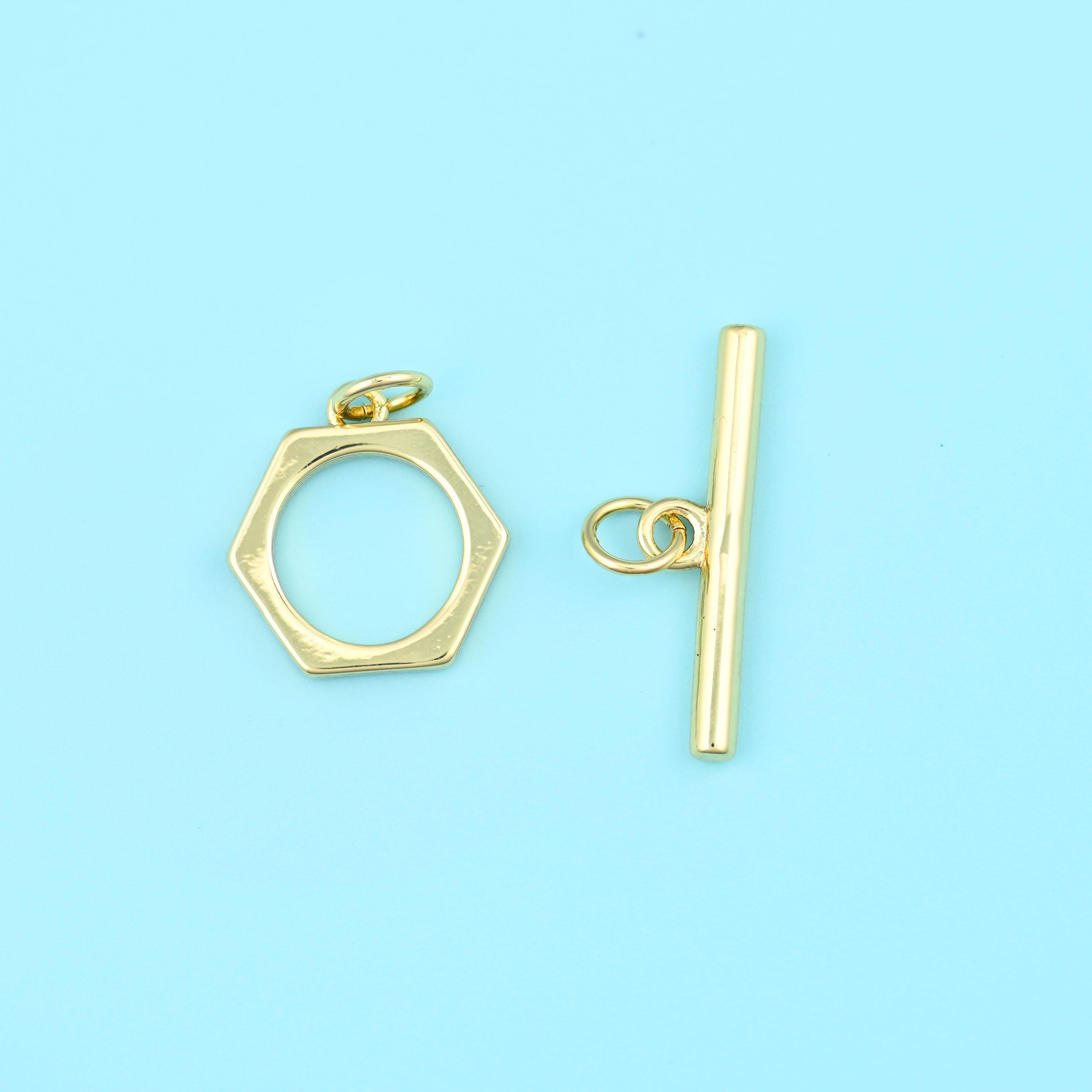 18K Gold Filled Hexagon Toggle Lock Clasps for DIY Jewelry Making Supply