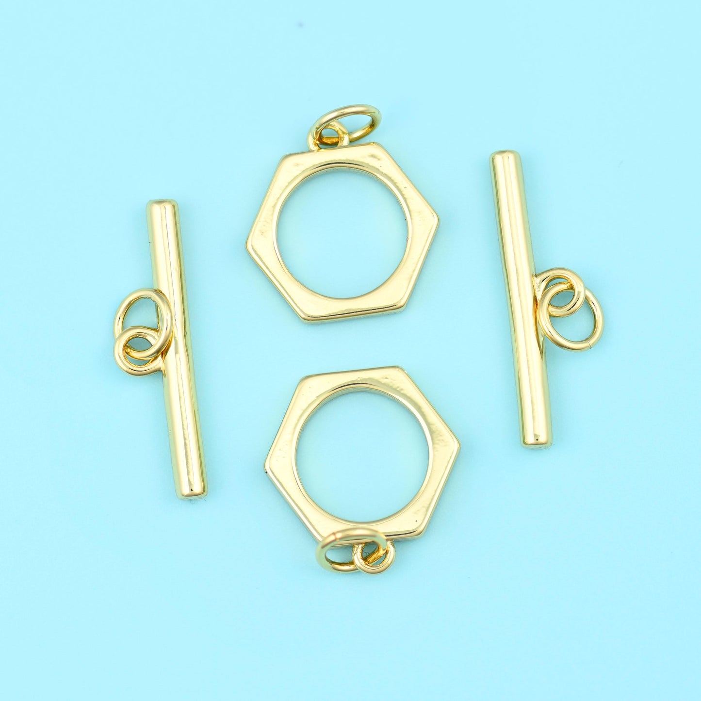 18K Gold Filled Hexagon Toggle Lock Clasps for DIY Jewelry Making Supply