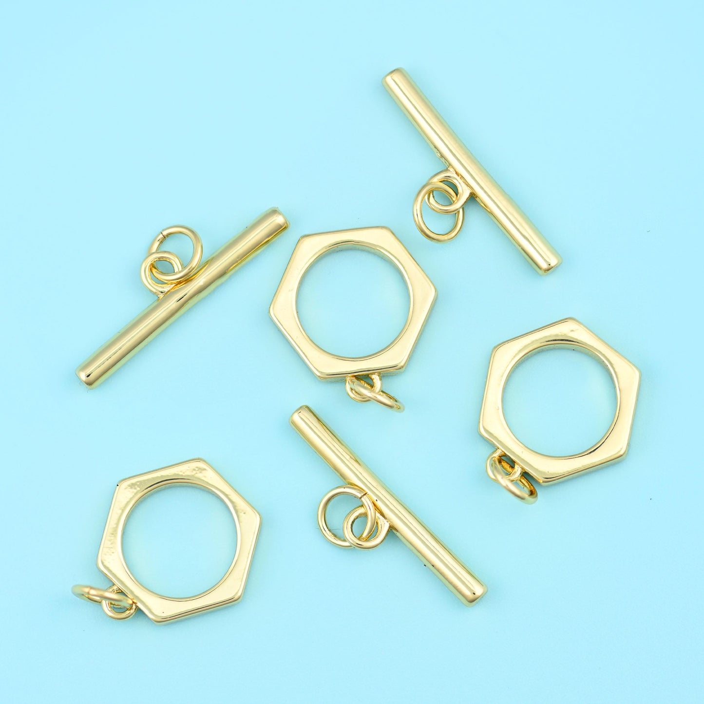 18K Gold Filled Hexagon Toggle Lock Clasps for DIY Jewelry Making Supply