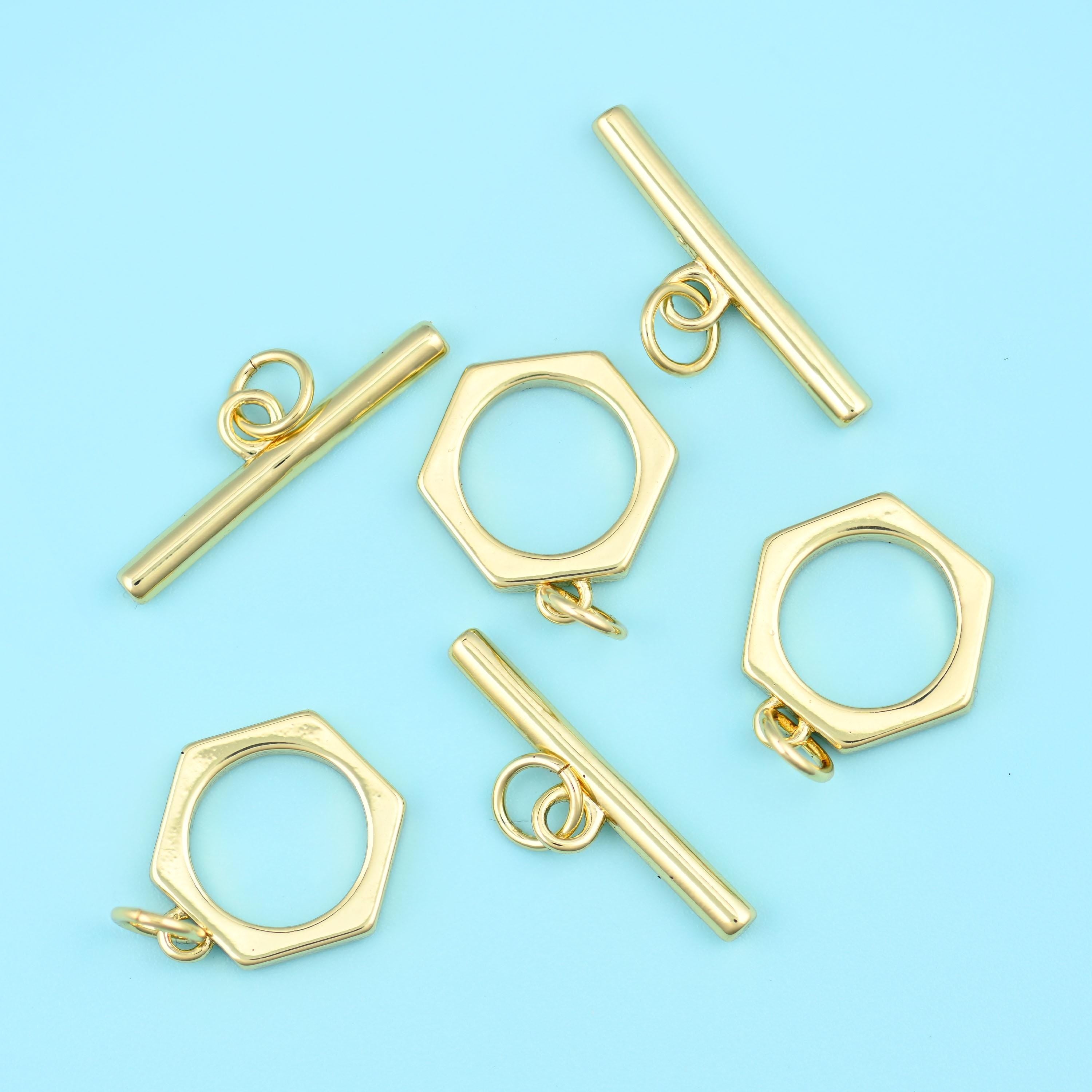 18K Gold Filled Hexagon Toggle Lock Clasps for DIY Jewelry Making Supply