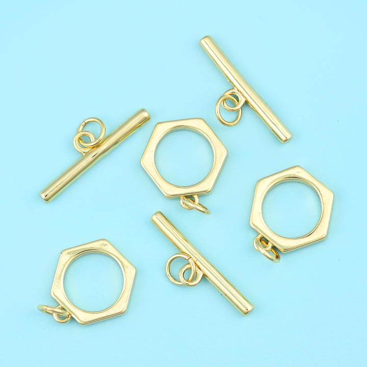 18K Gold Filled Hexagon Toggle Lock Clasps for DIY Jewelry Making Supply