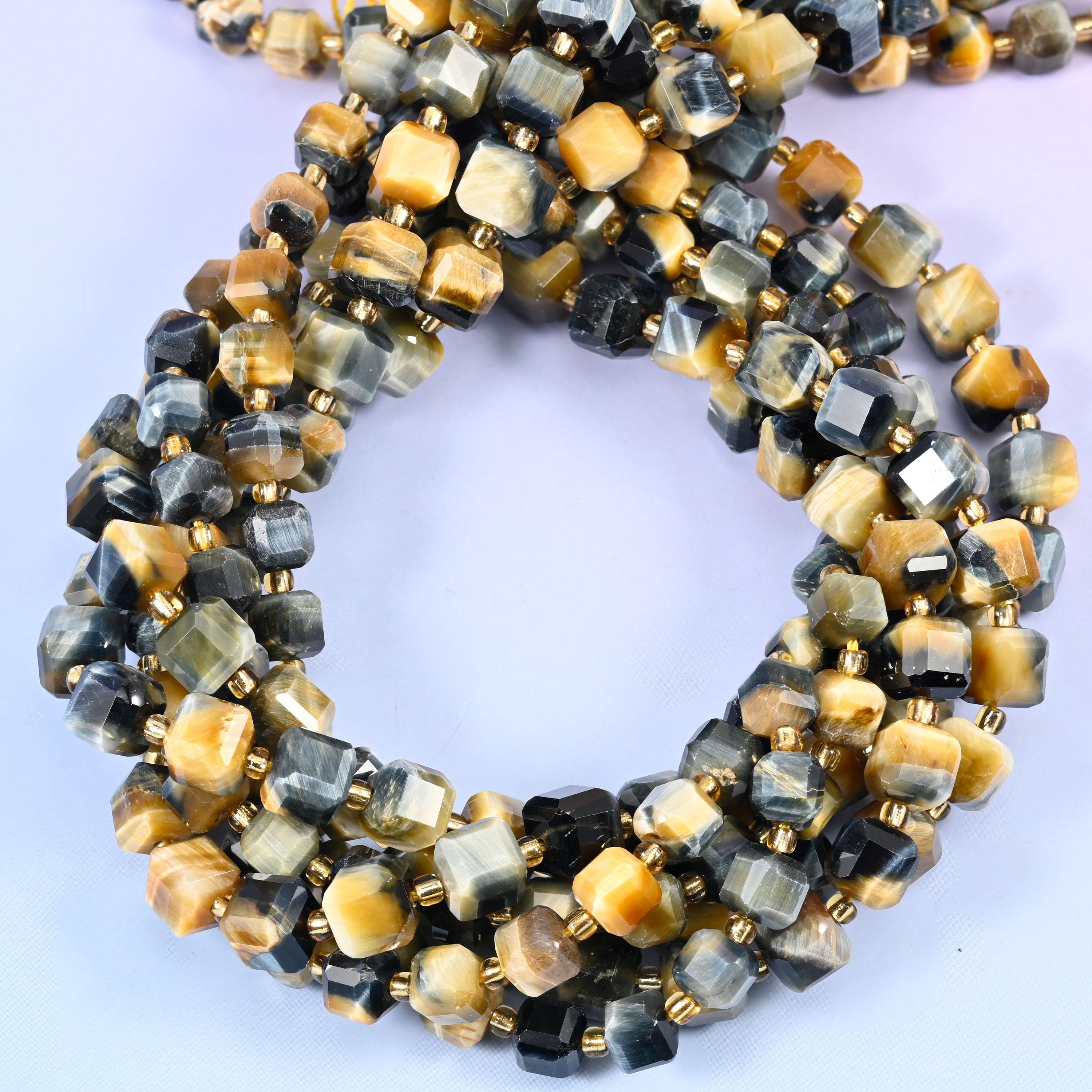 Dream Tiger Eye Faceted Cube Beads: Size 6mm 8mm, Jewelry Making, 15 inch Strand