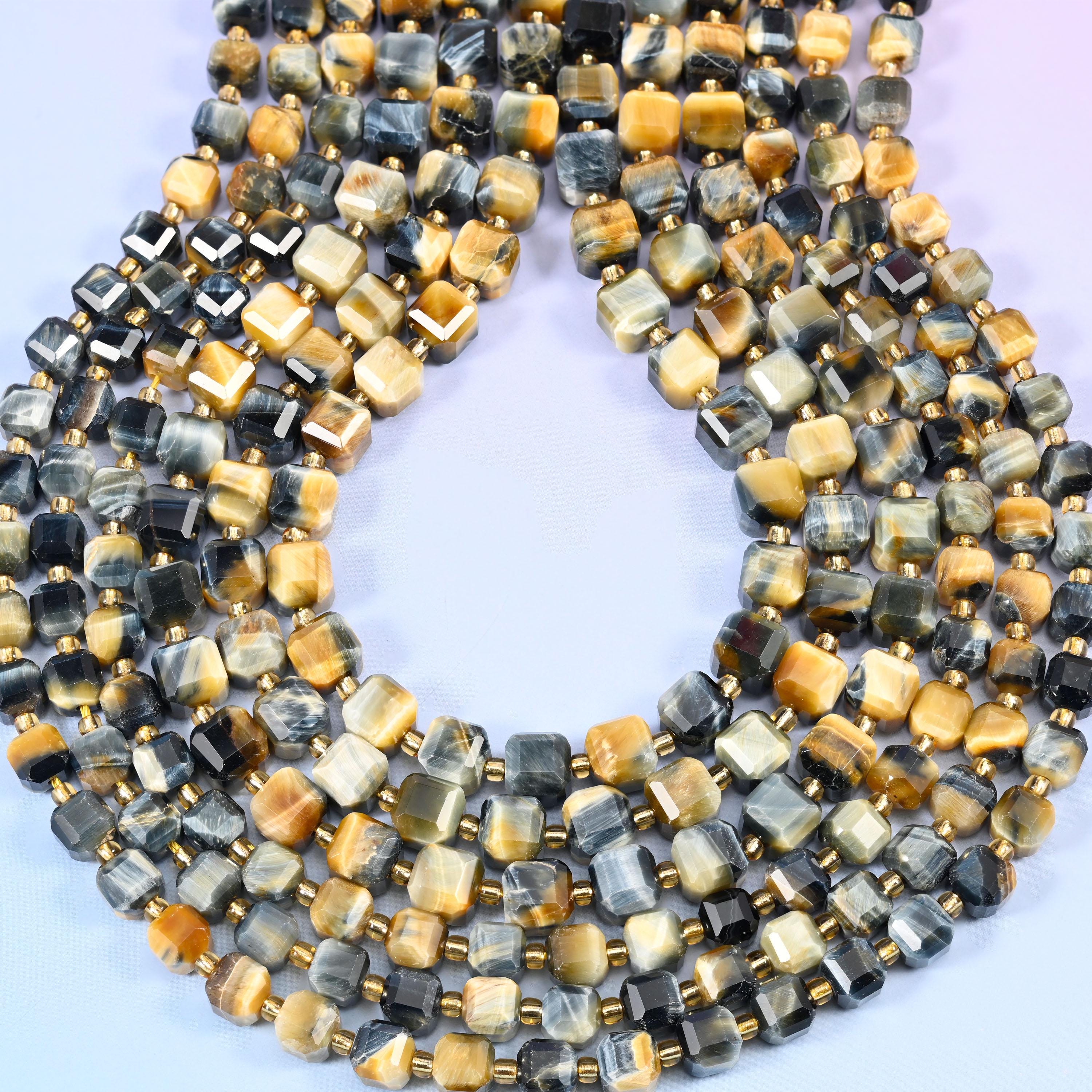 Dream Tiger Eye Faceted Cube Beads: Size 6mm 8mm, Jewelry Making, 15 inch Strand