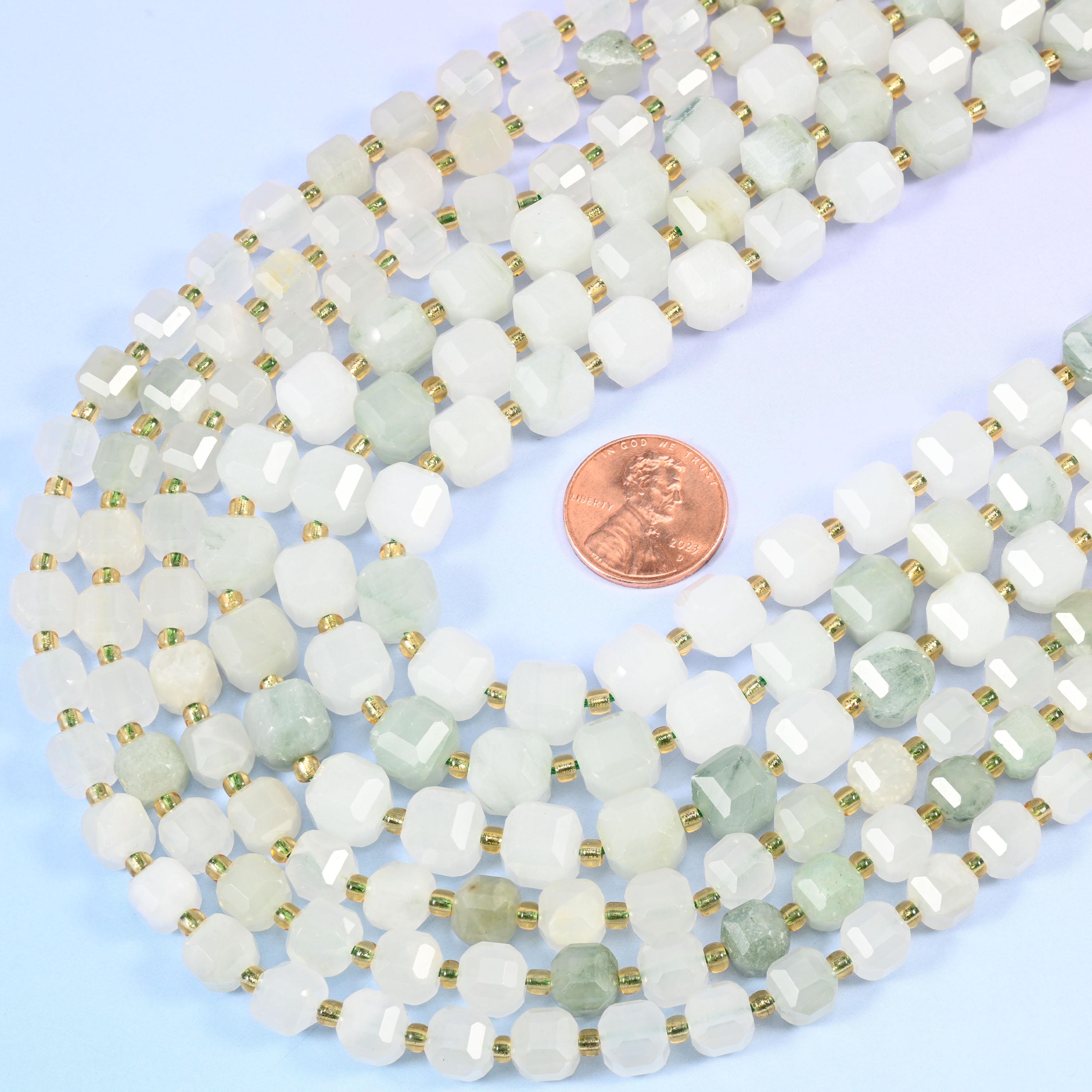 Tianshan Jade Faceted Cube Beads: Size 6mm 8mm, Jewelry Making, 15 inch Strand